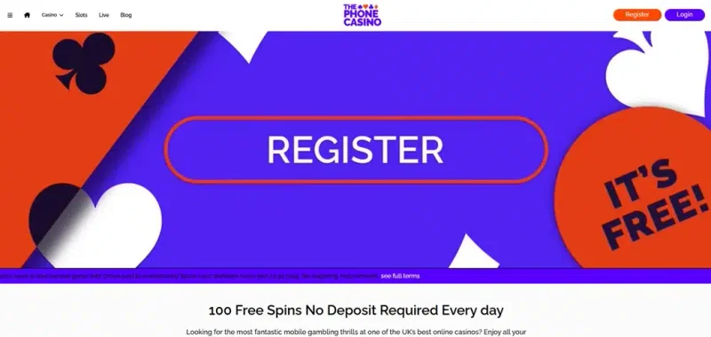 The Phone Casino login interface